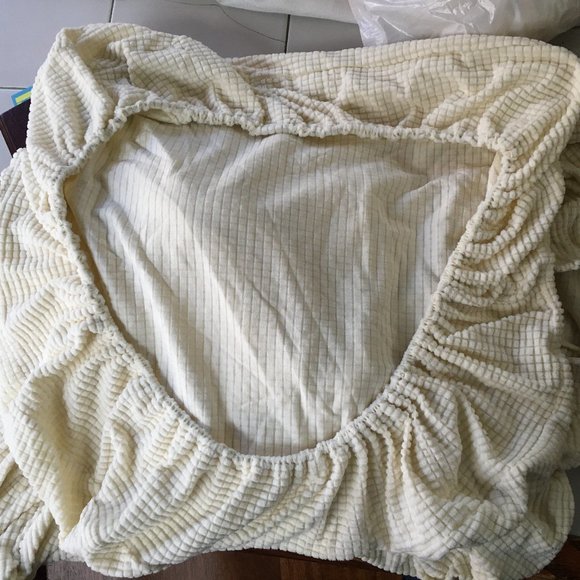 Subrtex 2-Piece Stretch Waffle Textured Wing Chair Armchair Slipcover Off White - Picture 5 of 5